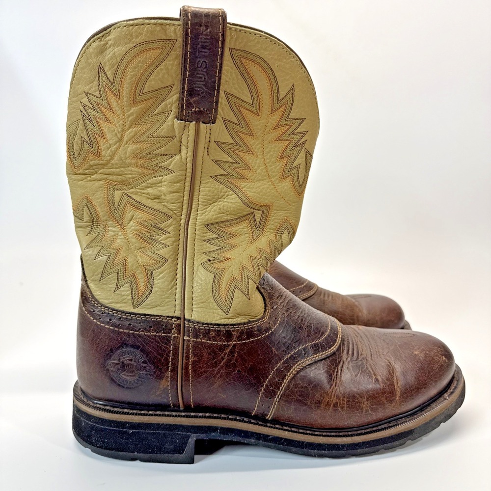 Justin Mens Boots 10.5 D Brown Tan Leather Superintendent Work Cowboy Soft Toe - Picture 7 of 16